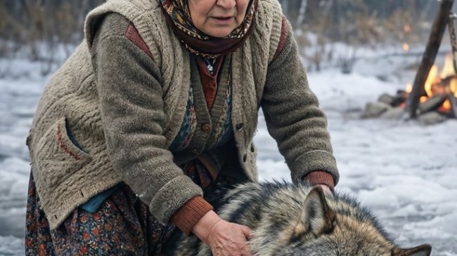 Yaşlı kadın buzda boğulmakta olan bir kurdu kurtarıyordu ve her şey bitti derken ormandan çıktılar… Kadın şok içinde donakaldı, gözlerine inanamıyordu.