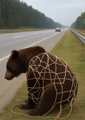 Yolda, ağlara takılmış bir ayı gördüm, kendini kurtaramıyordu: Ayıya yardım etmek için durdum