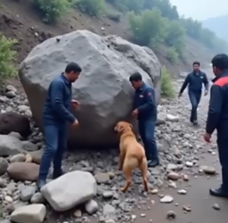 Kurtarma ekibi ve köpek bebeği kurtarıyor