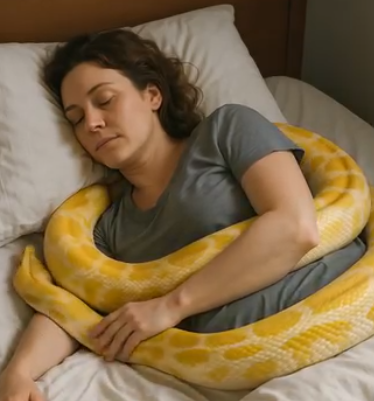 Genç bir kadın evinde dev bir piton besliyordu