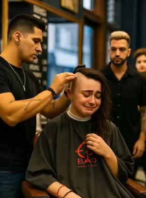Genç bir kadın kemoterapi sonrası dökülen saçlarını kestirmek için berber dükkanına gitti