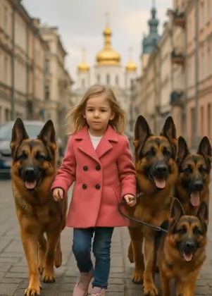 Küçük Kız Her Sabah Dev Köpekleri Yürütüyordu