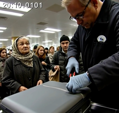 Yaşlı bir kadının bagaj denetimi sırasında, güvenlik görevlisi üzerinde garip bir şey fark etti