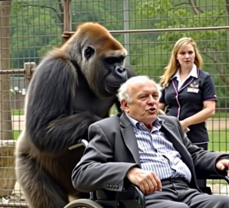 Hayvanat bahçesinde, bir goril aniden tekerlekli sandalyedeki bir adama saldırdı, kolları tuttu