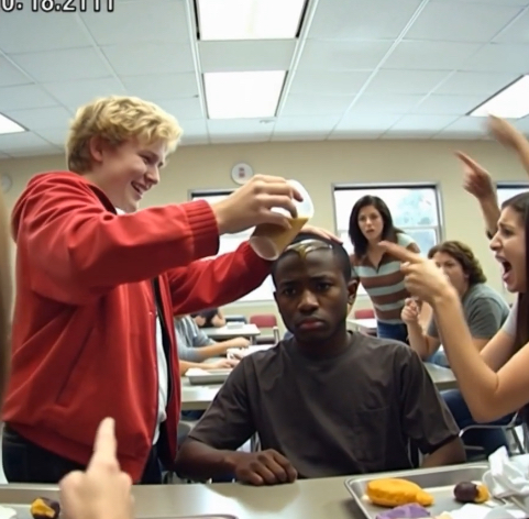 Bully, Tekvando Şampiyonu Olduğundan Habersiz Yeni Siyah Öğrencinin Üzerine Kahve Döküyor