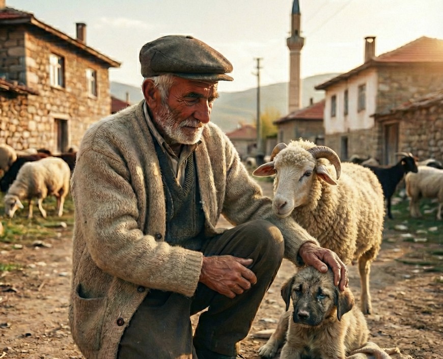 Yaşlı çoban yavru bir köpeği yeniden hayata tutturdu