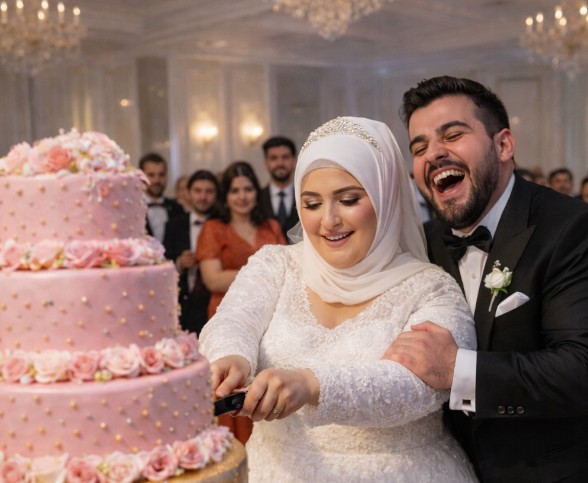 Düğün sırasında, kocam ve ben pastayı keserken, birden arkamdan itti: Doğrudan pastanın üzerine düştüm, elbisemi ve etrafımdaki her şeyi mahvettim, kocam ise orada gülerek duruyordu