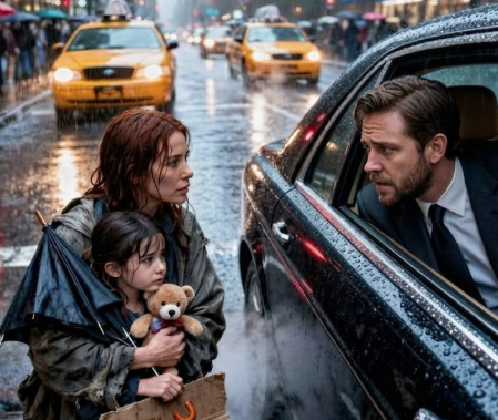 Bir milyoner, havaalanına giderken, kucağında bebeğiyle sırılsıklam ol