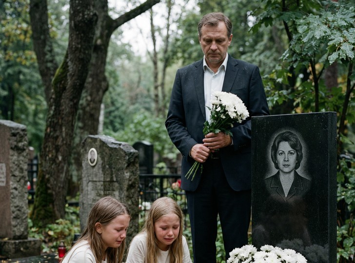 Adam, vefat eden eşinin mezarına geldiğinde soğuk toprağın üzerinde oturup ağlayan iki ikiz kız gördü. Onu fark ettiklerinde kızlardan biri sessizce fısıldadı: “Ona hiçbir şey söyleme… hiçbir şey bilmemeli.”