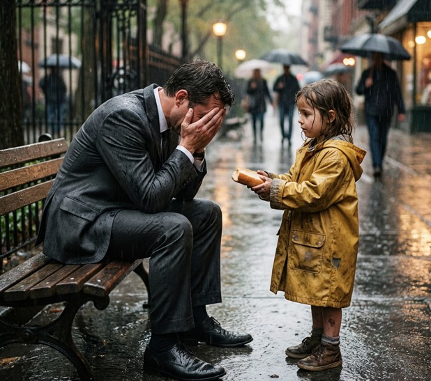 “Sen de açlıktan mı ağlıyorsun?” diye sordu yoksul küçük kız, elindeki son ekmek parçasını uzatırken…